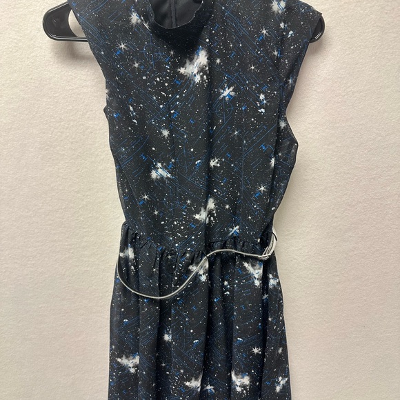 Star Wars Tie Fighter Galaxy Print Dress Black Sleeveless Belt Womens Small - Picture 1 of 14